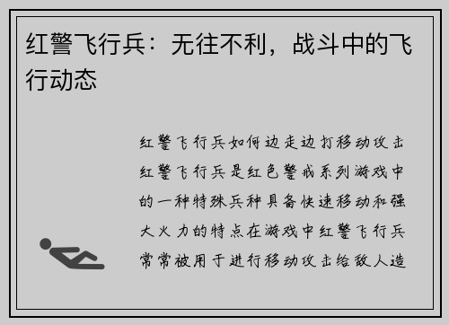 红警飞行兵：无往不利，战斗中的飞行动态